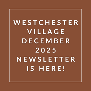 The image is a cover of the Westchester Village December 2025 newsletter.