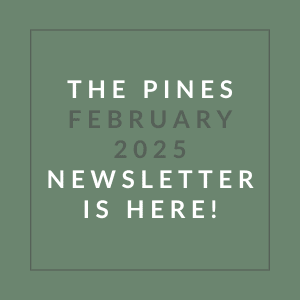 The image announces the availability of "The Pines February 2025 Newsletter".