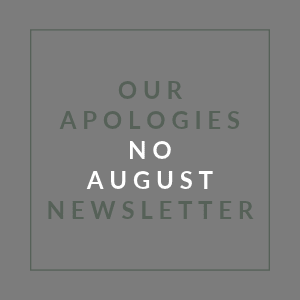 A graphic with the words "Our Apologies No August Newsletter".