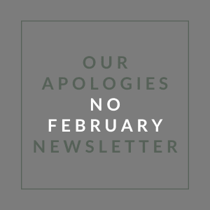 A message stating "Our Apologies No February Newsletter" is displayed.