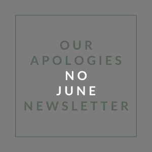 A graphic with the words "Our Apologies No June Newsletter".