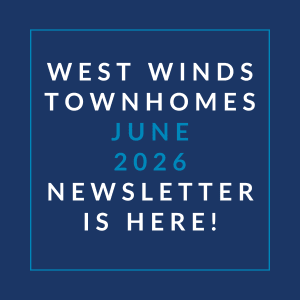 The image is a cover of the West Winds Townhomes June 2026 Newsletter.