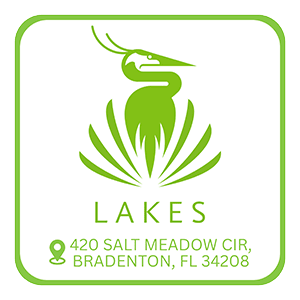A logo with a bird and the word "LAKES" below it.