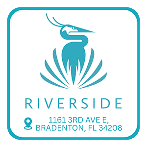 A logo with a bird and the word Riverside.