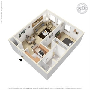 1 Bed - 1 Bath |720 sq ft Acapulco Floorplan at Park Regency Club-1 Bed - 1 Bath |720 sq ft