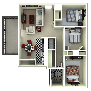 2 Bedroom Floor Plan at The Boulevard, Roeland Park, KS, 66205