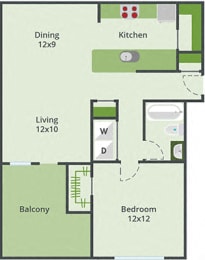 1 bedroom 1 bathroom floor plan B at Lake Cameron, North Carolina