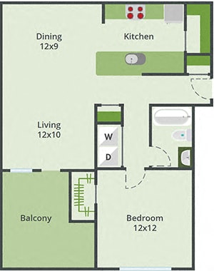 A1 Floorplan 1 Bedroom 1 Bath 719 Total Sq Ft at Lake Cameron Apartment Homes, Apex, NC 27523
