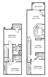 Floor Plan  Palermo Floor Plan | 2 Bed 2 Bath Apartments For Rent In Scottsdale AZ | The Catherine Townhomes