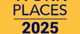 A yellow and blue poster advertising the top work places of 2025.