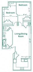 Floor Plan 2 Bedroom, 1 Bath