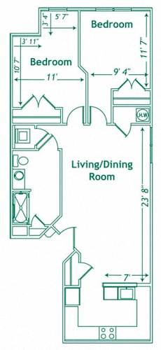 Floor Plan  2 Bedroom, 1 Bath