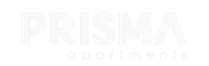 The image shows a logo for PRISMA apartments with multicolored lines forming the letters of the word PRISMA.