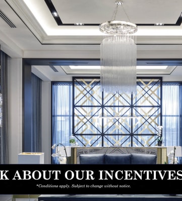 ask about our incentives a person walking in a room with a table and a