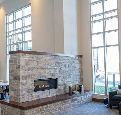 the preserve at gateway living room with fireplace