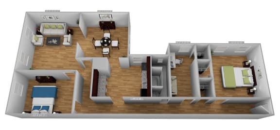 3 Bedroom 1 Bathroom with Dining Room Floorplan at Willett Apartments, Albany, NY, 12210