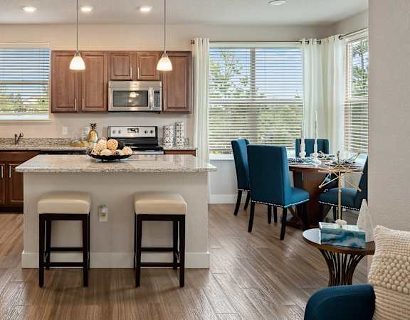 The Haven at Shoal Creek high ceilings and wood-style flooring