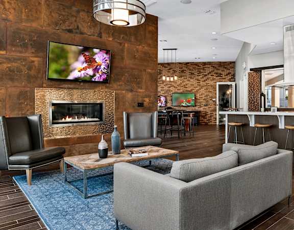 First and Main Apartments indoor fireside lounge