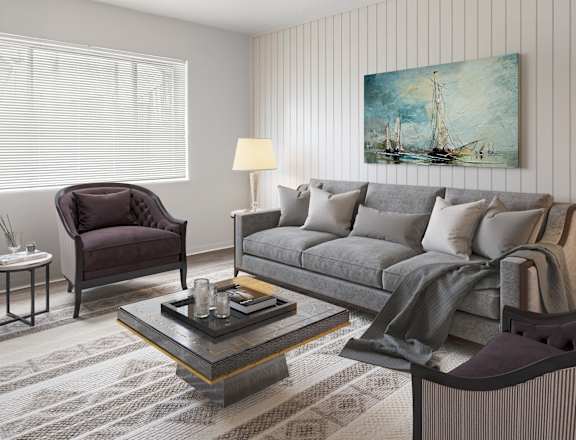 A living room with furniture at Commons At Waters Edge, Columbus, Ohio
