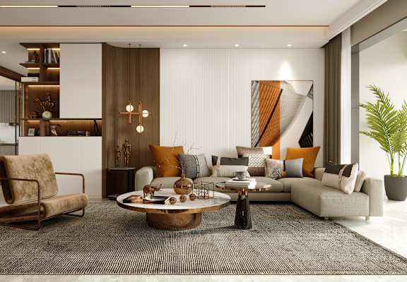 a living room with a couch and a table