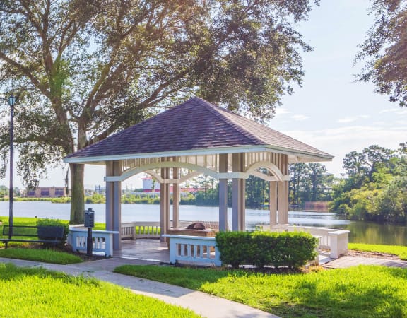 Colony at Deerwood Apartments - Lakeside gazebo with stunning views