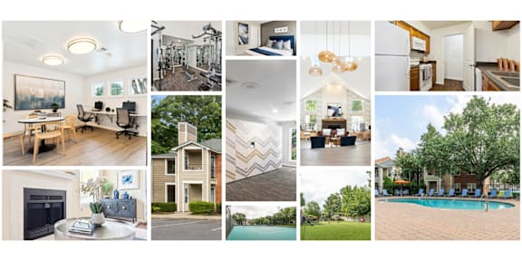 A collage of various indoor and outdoor residential spaces.
