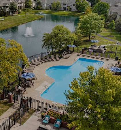 Aeriel view of pool and pond - The Gardens at Polaris