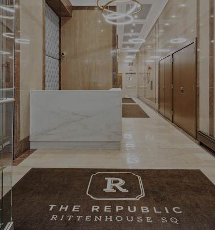 Marble concierge desk at entryway - The Republic