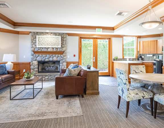 Resident clubhouse lounge with fireplace - Springbrook Apartments