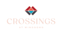 the logo for crossings with a red diamond and blue and white