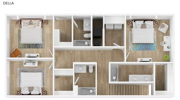 A floor plan of a hotel room with a bed, desk, and bathroom.