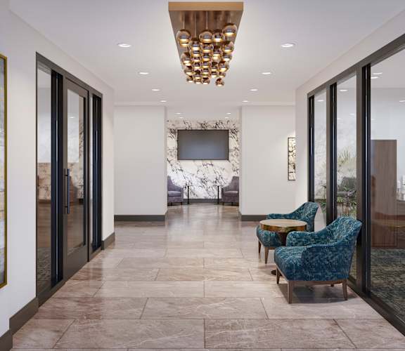a rendering of the lobbies in the new building at The Encore at Ingram Manor, Pikesville, MD, 21208