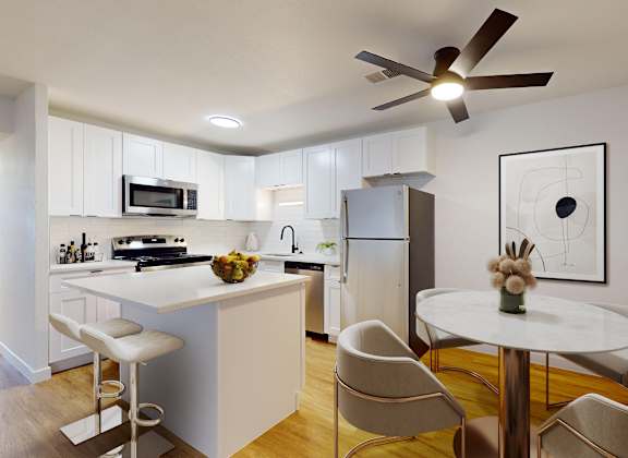 Kitchen with Dining Area at Villa Parada Apartments, Englewood, Colorado