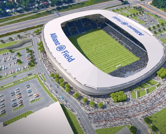 Allianz Stadium near Liffey on Snelling apartments in St. Paul MN