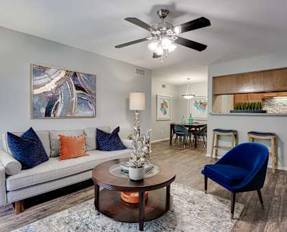 Living Room With Kitchen at Southern Oaks, Fort Worth, Texas