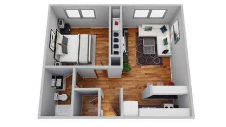 The Broadmoor Apartments 1 Bedroom 3D Floor Plan