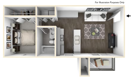 1 Bedroom 1 Bathroom floor plans available at The Palms | Sacramento, CA