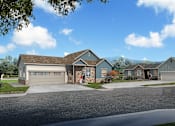 Thumbnail 2 of 8 - a rendering of a house with a driveway and a street in front of it