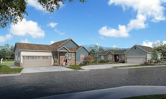 a rendering of a house with a driveway and a street in front of it