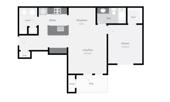 1 Bedroom 1 Bathroom Floor plan at Sandstone Creek Apartments , Overland Park, KS