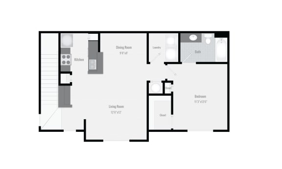 1 Bedroom 1 Bathroom B Floor Plan at Sandstone Creek Apartments , Overland Park, KS