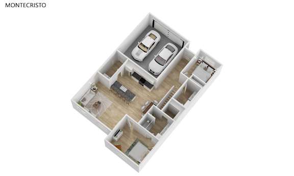 A diagram of the Montecristo floor plan showing the layout of rooms and dimensions.