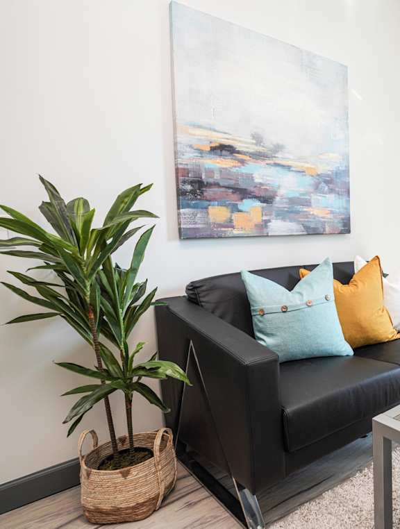 a living room with a couch and a coffee table