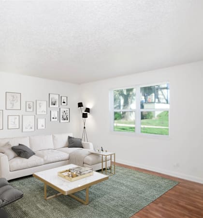 a living room with a couch and a coffee table