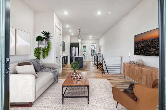 a living room with a couch and a coffee table