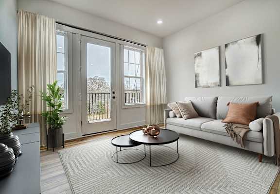 a living room with a couch and a coffee table