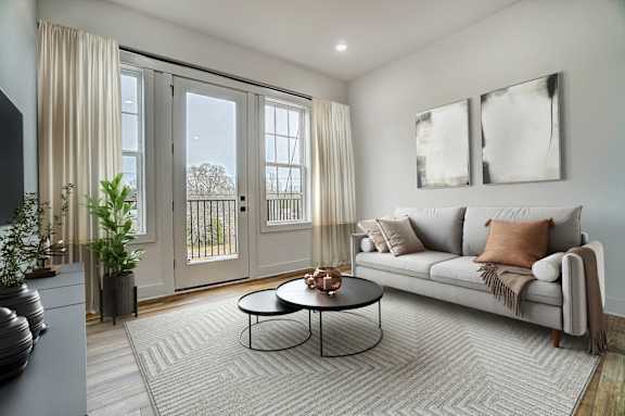 a living room with a couch and a coffee table