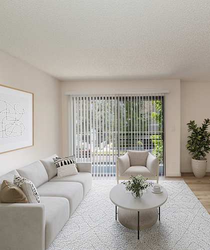 a living room with a fireplace and hardwood floors at Croft Plaza Apartments, West Hollywood, 90069