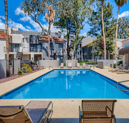 the swimming pool at our apartments in palm springs