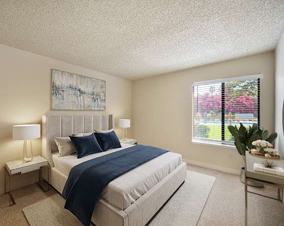 the preserve at ballantyne commons bedroom with large bed and window